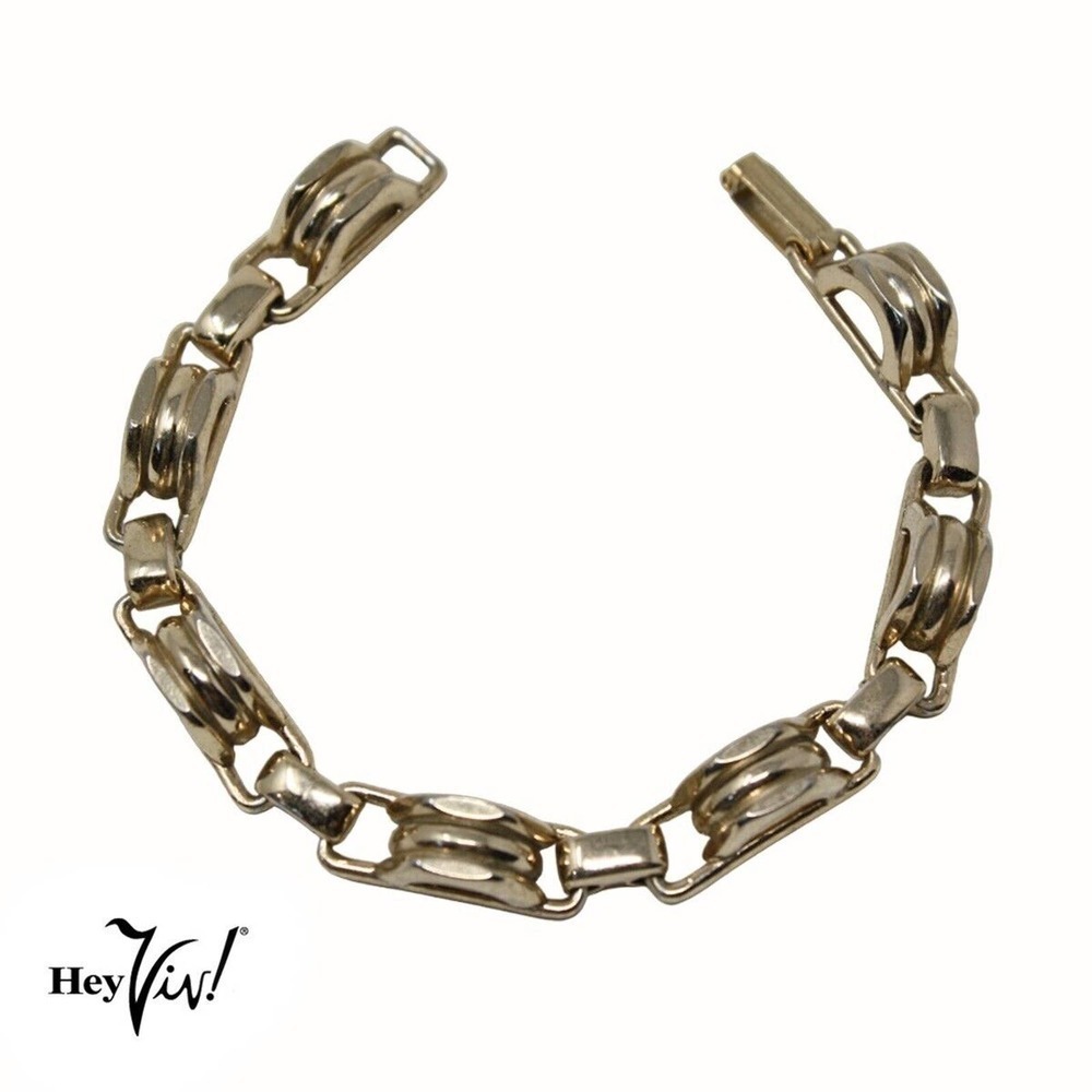 Vintage Coro 3D Curved Arch Chain Linked Gold Metal Bracelet 7.5" Long -Hey Viv
